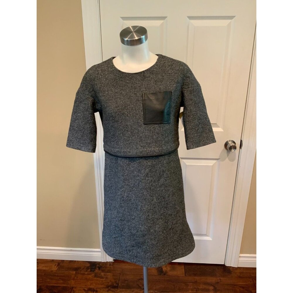 Madewell Gray Boiled Wool Short Sleeve Mini Dress w/ Pocket, Size XS